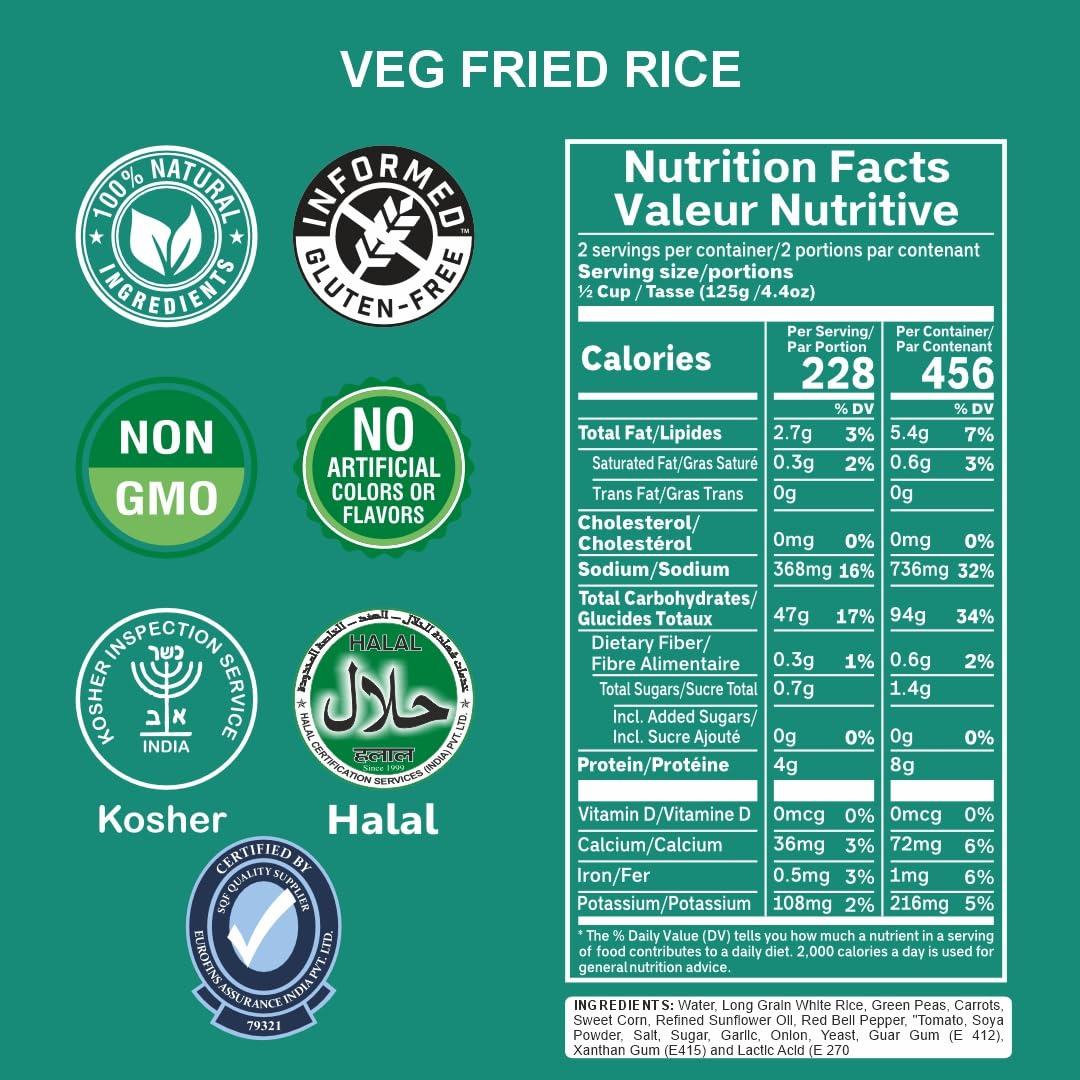 Eat Regal Eat Regal Veg Fried Rice Microwavable Rice Pack of 6, 8.8oz Instant Rice Ready in 90 Seconds - Dinner Sides | Vegetable Rice | Ready to Eat | Prepared Foods | Side Dish | Flavored Rice