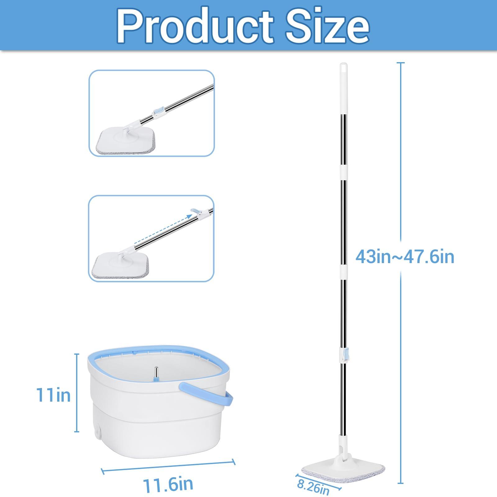 CIWEI Spin Mop, Mop and Bucket with Wringer Set for Home Cleaning Spinning Mops with Separate Dirty and Clean Water Wet and Dry Mop for Floors (Square Spin Mop, 3 Washable Microfiber Mop Pads)