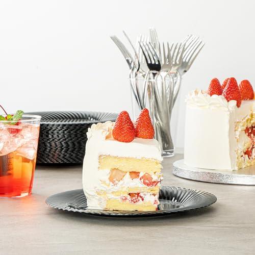 Restaurantware Restaurantware Moderna 7 Inch Premium Disposable Plates 40 Round Plastic Plates For Parties - Wave Pattern Heavy-duty Black Plastic Dinner Plates For Warm And Cold Foods Ideal For Cafes