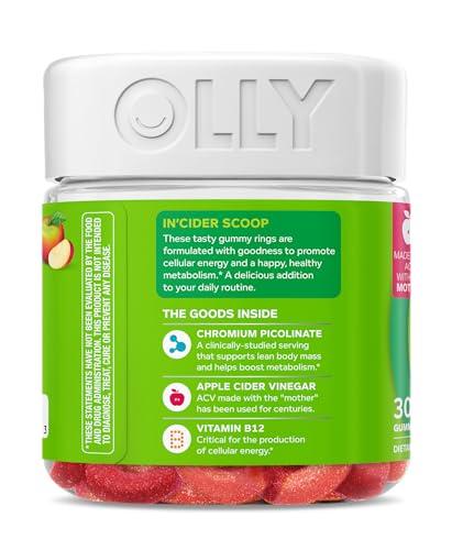 OLLY OLLY Metabolism Gummy Rings, Apple Cider Vinegar, Vitamin B12, Chromium, Energy and Digestive Health, Chewable Supplement, Apple Flavor - 30 Count