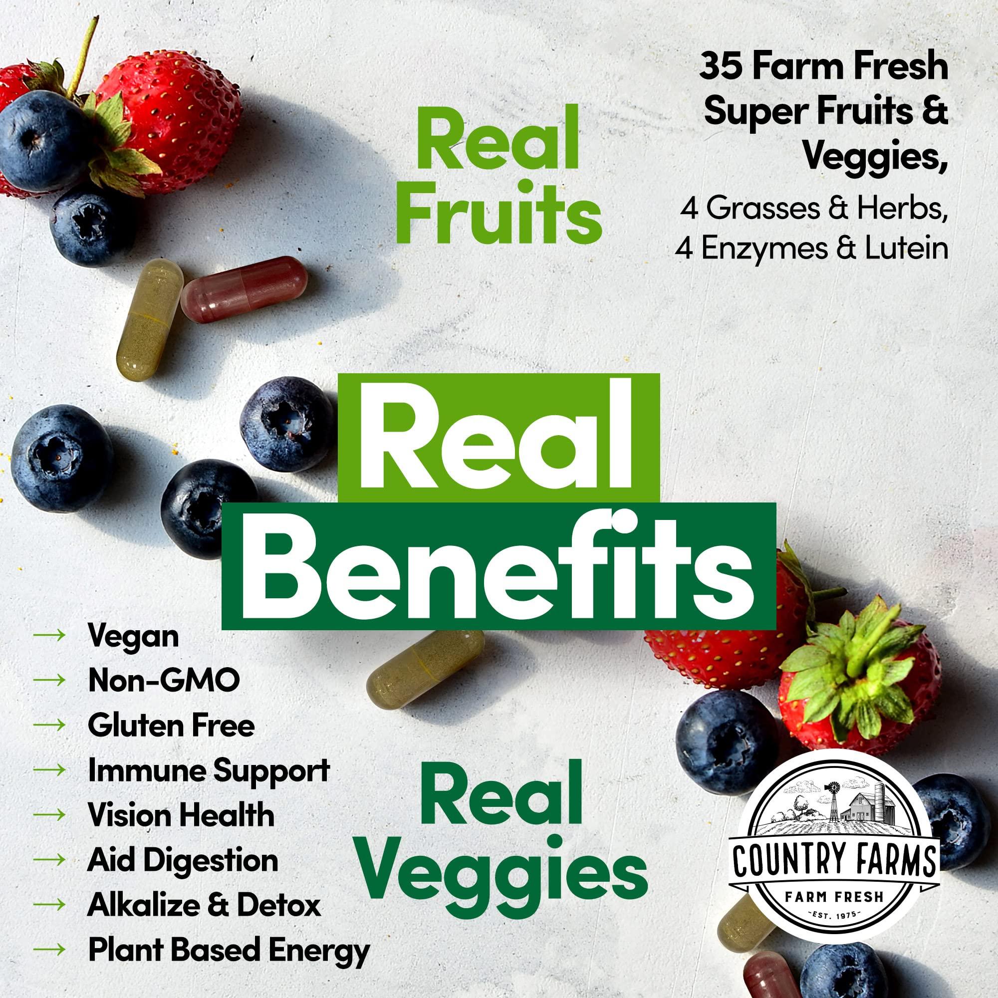 COUNTRY FARMS COUNTRY FARMS Super Fruits and Veggies Capsules, Whole Food Supplement, Powerful Antioxidant, Supports Energy, Immune Health, Boosts Digestive Health, 30 Super Foods, 30 Servings