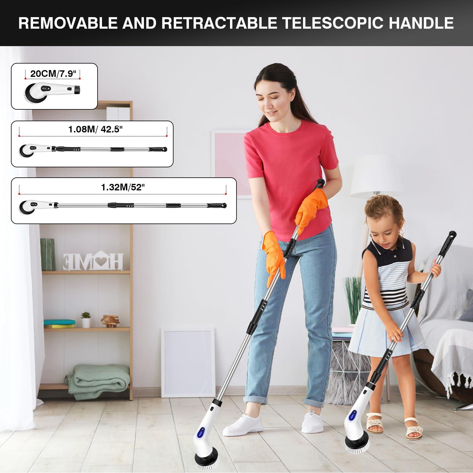 AUTOFU Electric Floor Scrubber 9 in 1 Electric Cleaning Brush Power Scrubber Mop 132cm Long Handle Scrubbing Brush Cordless Spin Scrubber for Cleaning Bathroom, Tub, Toilet, Kitchen