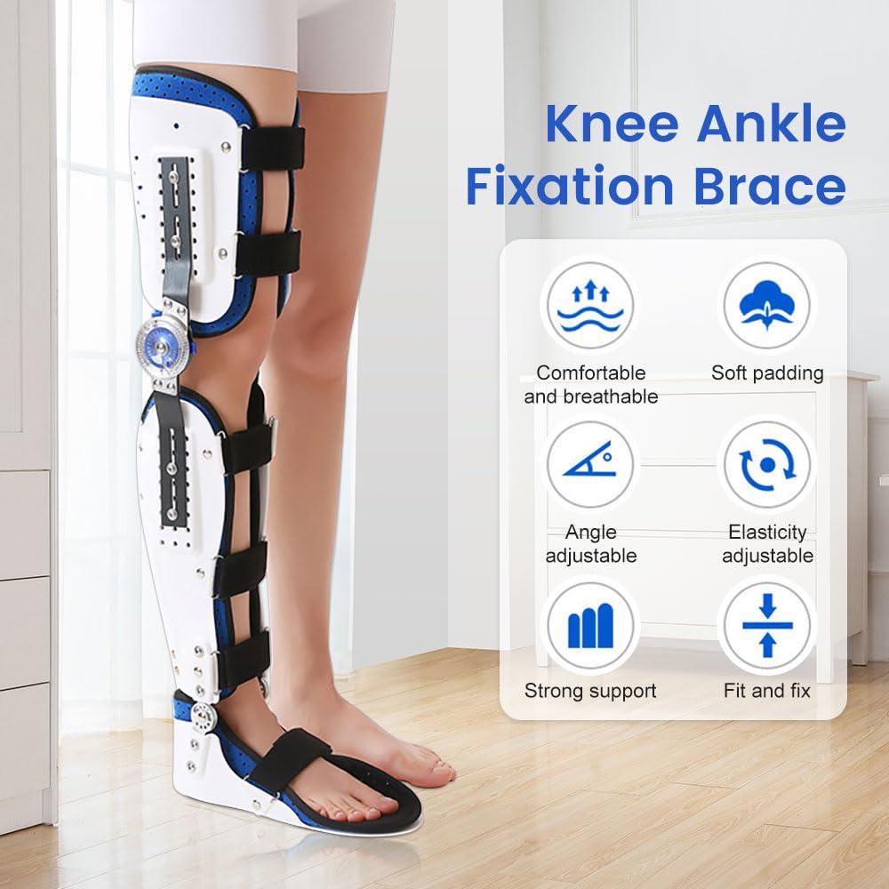 GARCAN Knee Joint Fixed Brace Full Leg Brace Adjustable Knee Support Immobilizer Breathable Thigh Knee Ankle Foot Supports Orthosis Soft and Breathable Helps to Improve Balance Leg Stre,Right,L