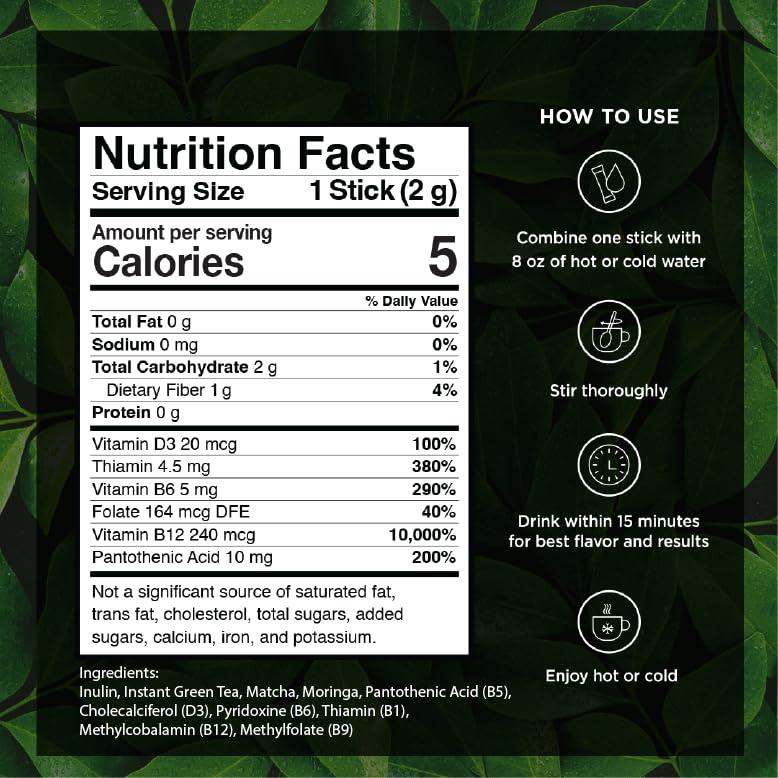 VitaCup VitaCup Green Tea Instant Packets, Enhance Energy & Detox with Matcha, Moringa, B Vitamins, D3, Fiber, Keto, Paleo, Vegan in Tea Powder Single Serving Sticks, 72 Ct