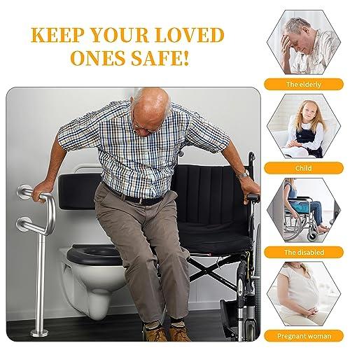 YuanDe Toilet Grab Bar 23.4 Inch, YuanDe Wall to Floor Brushed Nickel Bathroom Safety Bar w/Anti-Slip Knurled Grip, Stainless Steel Handicap Grab Bar with Leg,Support Bar for Disabled Elderly Pregnant