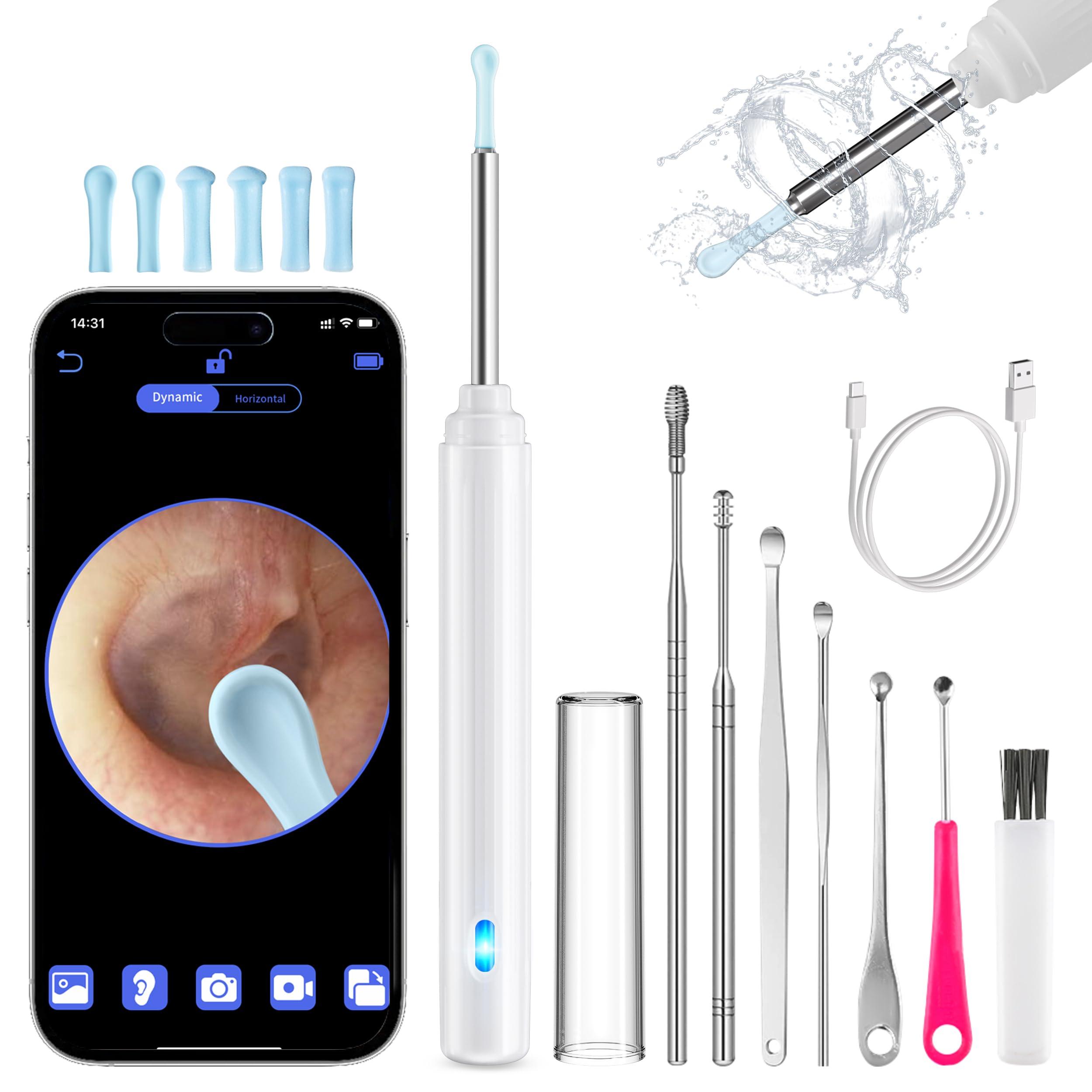 HaYiue Ear Wax Removal Tool Camera, Ear Cleaner with Camera, Ear Cleaning Kit 1296P HD Ear Scope, 6 LED Lights and 6 Ear Picks, Earwax Removal with Otoscope to Earify Earwax for iOS and Android