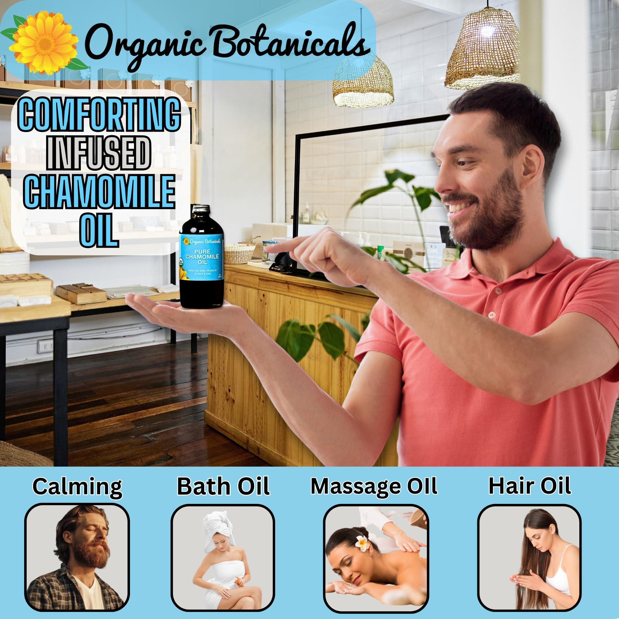 Em's Herbals Organic Botanicals Pure Organic Chamomile Oil - USDA Certified, Premium Grade Natural Therapeutic Oil for Body, Skin, Face, Hair & Massage Therapy - Relaxing, Bath & DIY Infused Flower Extract (32 oz)