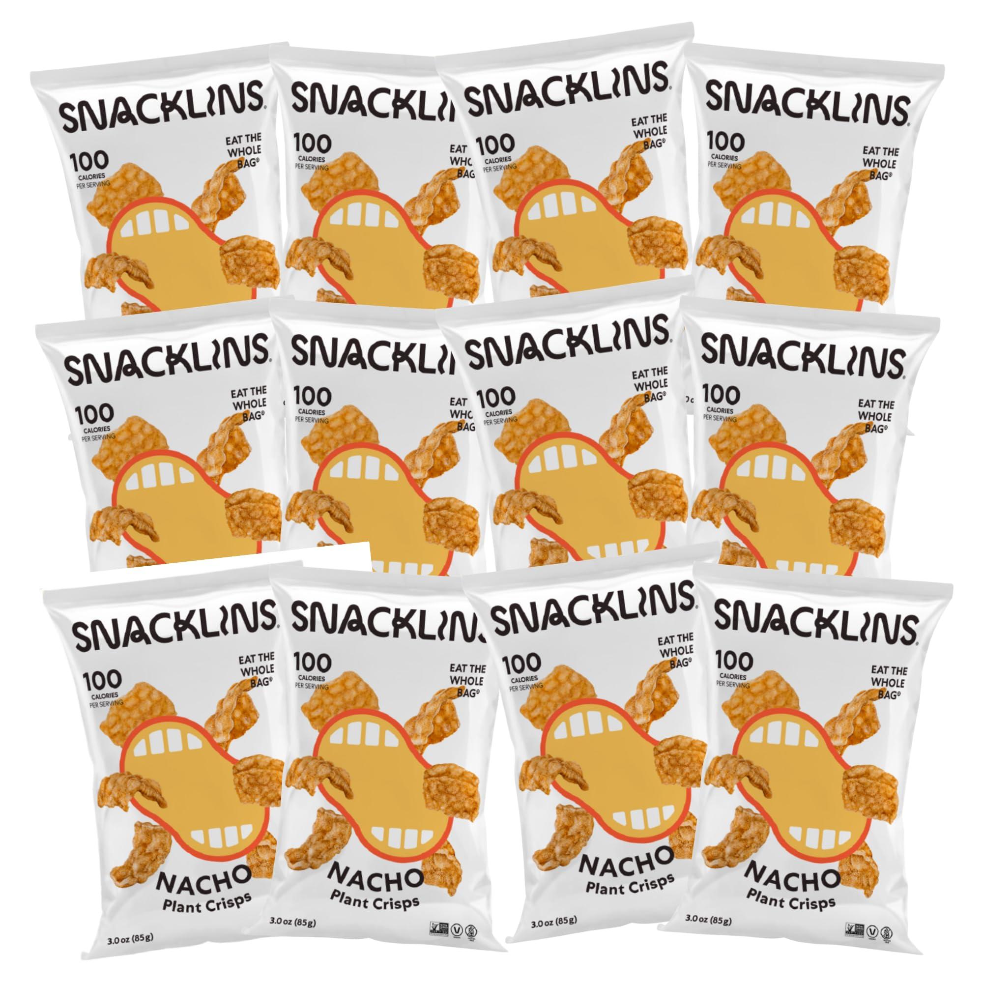 Independent Cuisine SNACKLINS Plant Based Crisps Vegan Healthy Snacks - Gluten Free, Grain Free, Plant Based Crisps, 100% Kosher, Low Calorie and No Added Sugar, Crunchy, Puffed Snack - Nacho, 3oz, Pack of 3