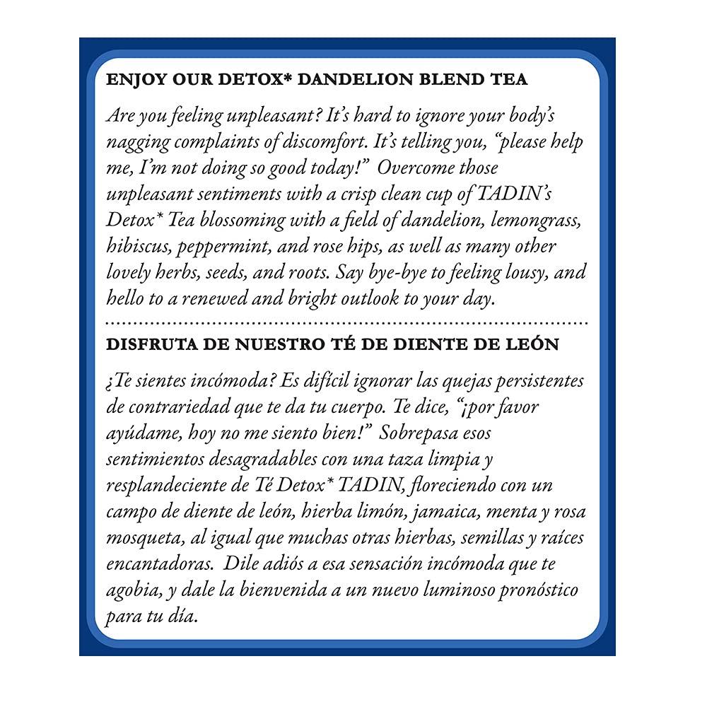 Tadin Herb and Tea Tadin Detox Dandelion Tea Blend. Caffeine Free. 24 Tea Bags. 1.19 oz. Pack of 6
