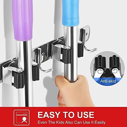 IMILLET IMILLET Mop and Broom Holder, Wall Mounted Organizer Mop and Broom Storage Tool Rack