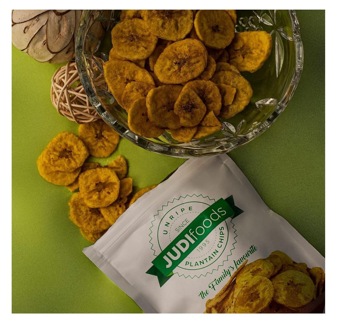 Judi Foods Judi Foods Plantain Chips- Unripe, Salted Plantain Chips, Organic Chips, Crispy Exotic Chips, 3.5 Ounce (Pack of 5)