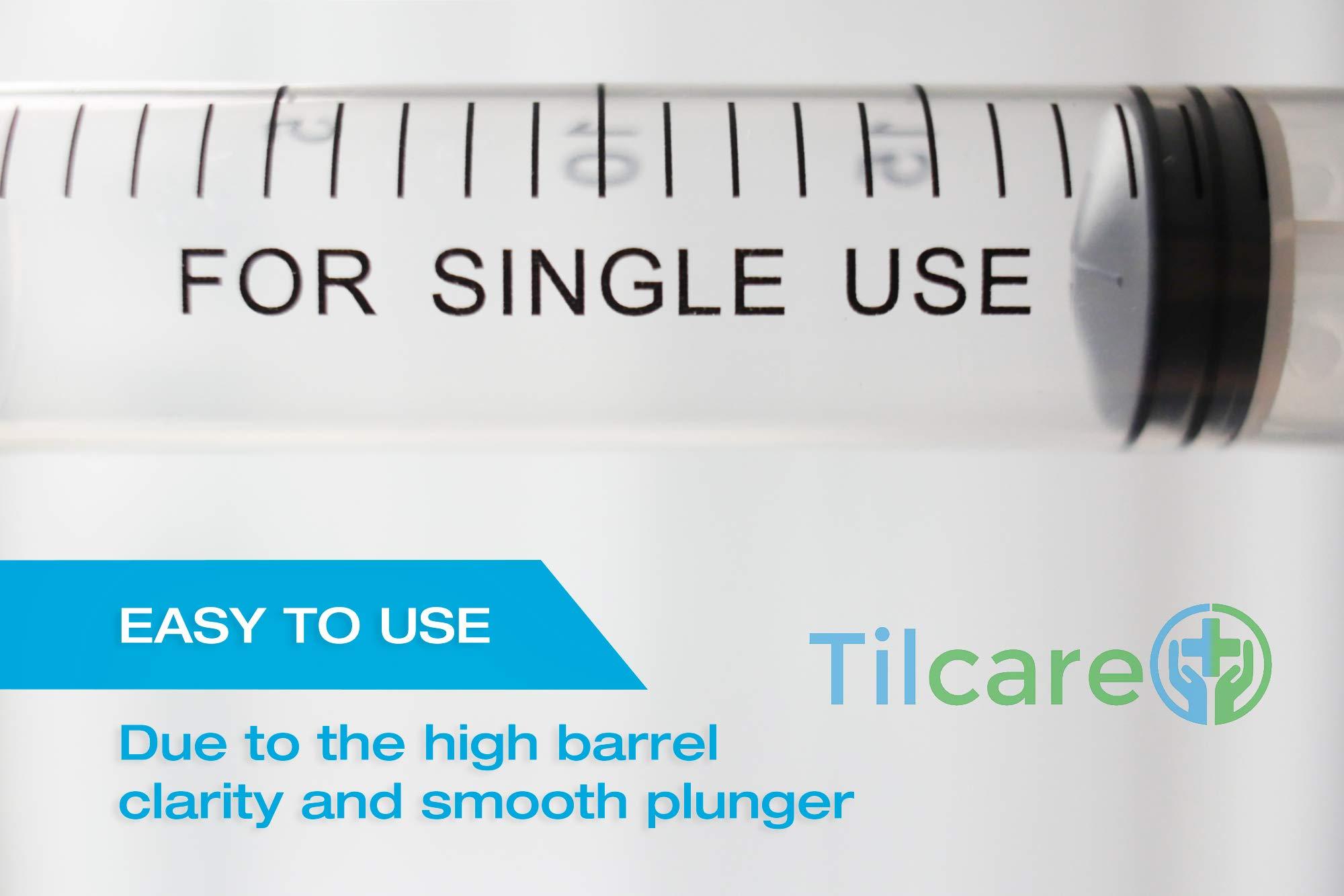 Tilcare 60ml Catheter Tip Syringe with Covers 50 Pack by Tilcare - Sterile Plastic Medicine Food Droppers for Children, Pets or Adults – Latex-Free Oral Medication Dispenser - Large Feeding Tube Syringes