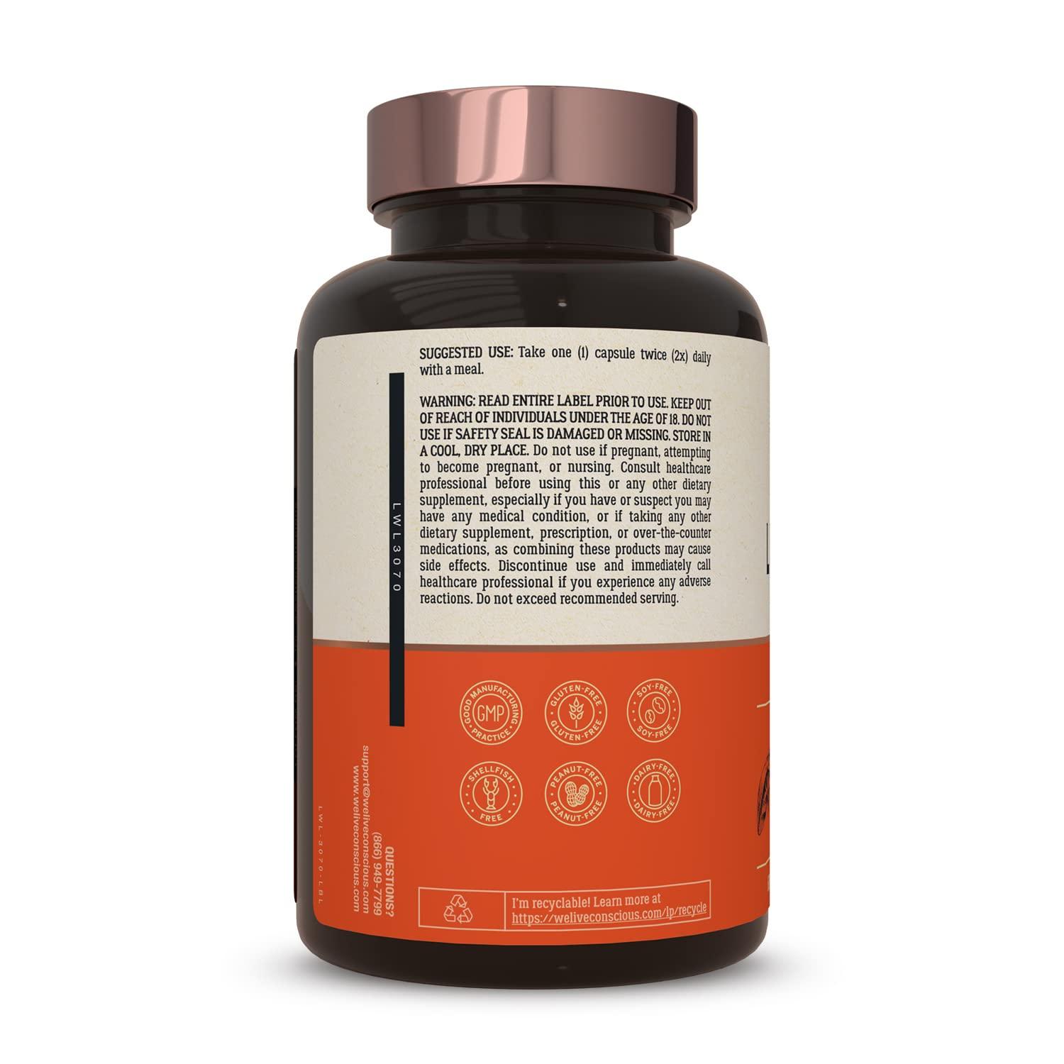 Live Conscious LiverWell Liver Cleanse, Rejuvenation, Metabolic Support - Liver Supplement for Liver Health w/Highly Bioavailable Milk Thistle Extract, N-Acetyl Cysteine, Alpha Lipoic Acid, Zinc, Selenium - 60 Caps