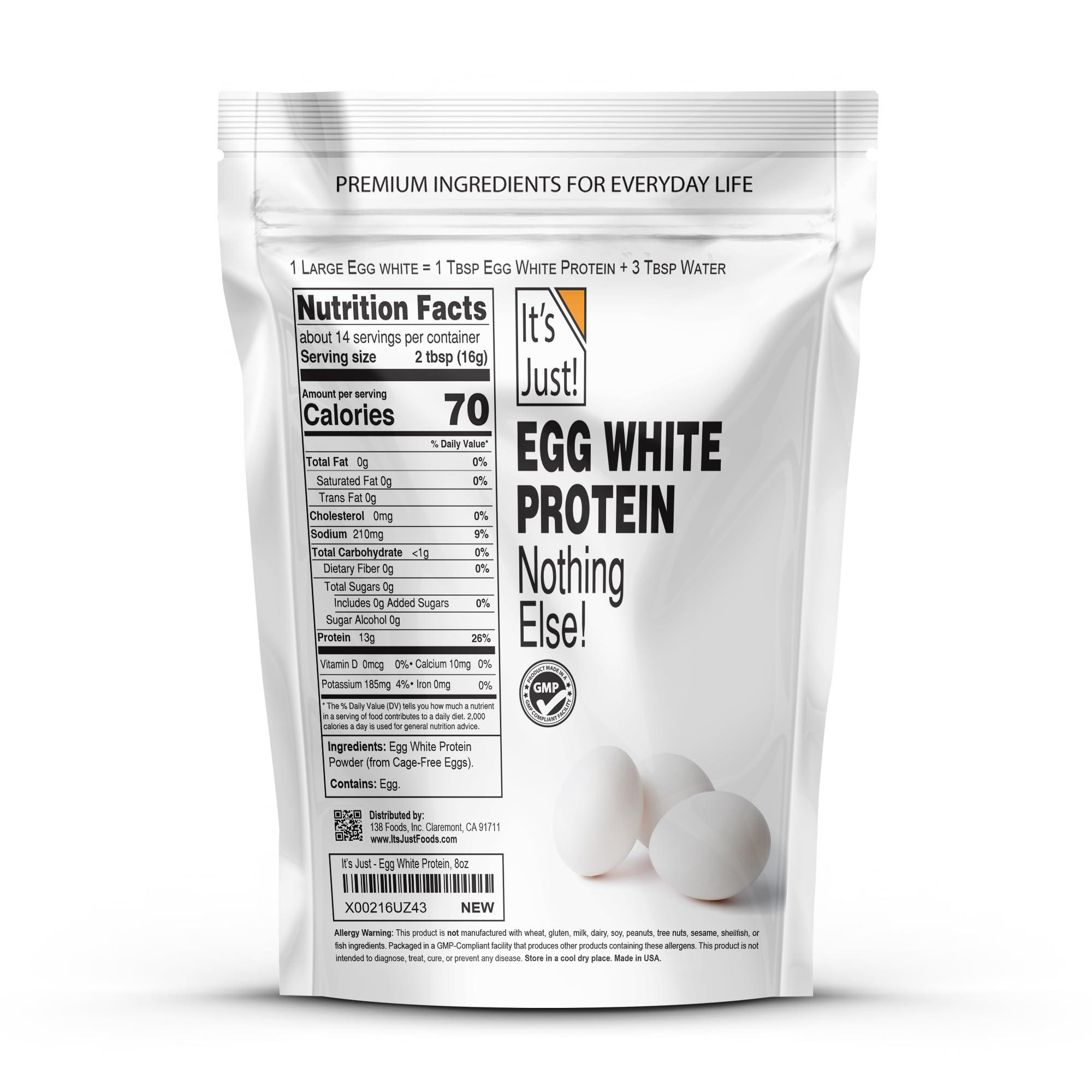 It's Just! It\'s Just! - Egg White Protein Powder, Made in USA from Cage-Free Eggs, Dried Egg Whites (Unflavored, 8oz)