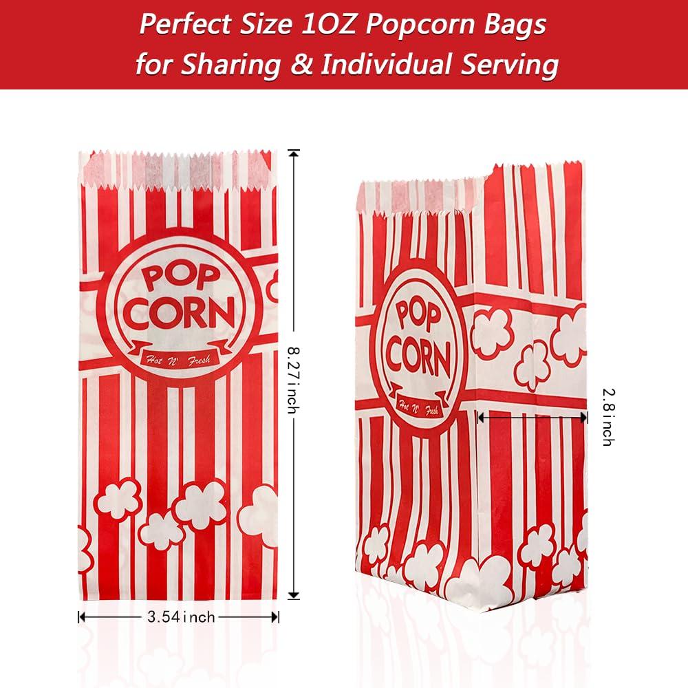 ZAYNUM 300 Pieces 1 OZ Popcorn Bags Classic Red & White Stripes Paper Popcorn Bags for Individual Servings Bulk Popcorn Bag for Carnival Themed Party, Movie Night, Birthday, Decorations (300)