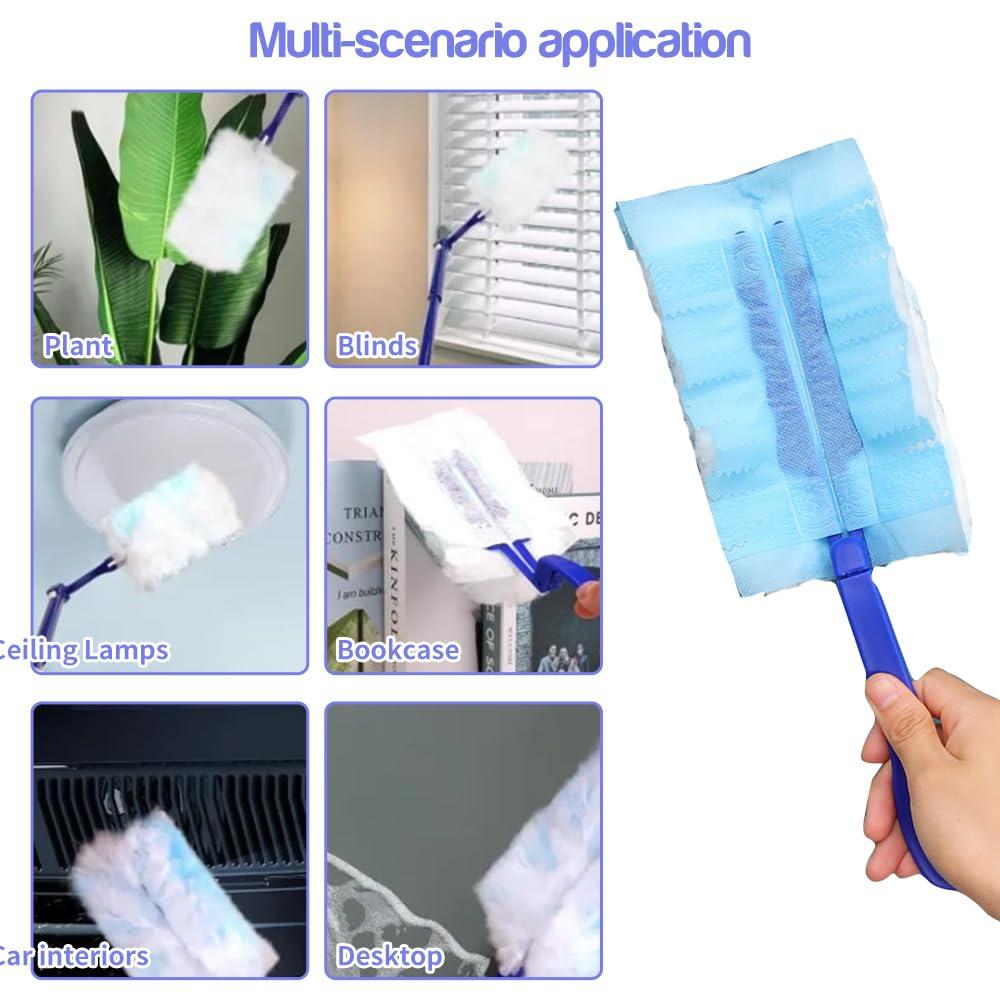 Setoolly 50 Packs Duster Refill for Swiffer Duster, Multi Surface Feather Dusters Kit with 2 Handle, Heavy Duty Duster Refills, Multi Surface 360 Duster Refills