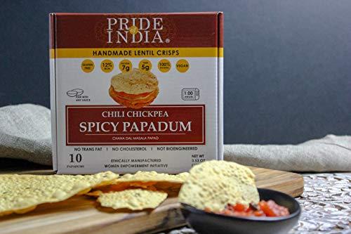 Pride Of India Pride Of India - Spicy Chickpea Masala Papadum Lentil Crisp, 10 count (3.53oz - 100gm) - Microwaveable Instant Chips, Gluten-Free Vegan Crackers, Healthy Protein, Fiber & Iron Rich Snacks