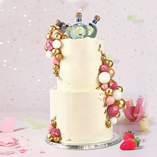 RASSLISA 113 PCS 5 Size Colorful Balls Cake Topper Foam Ball Cake Decorations Ball Shaped Cake Insert Topper for Birthday Baby Shower Wedding Decoration Supplies (Gold Pink White Hot Pink)