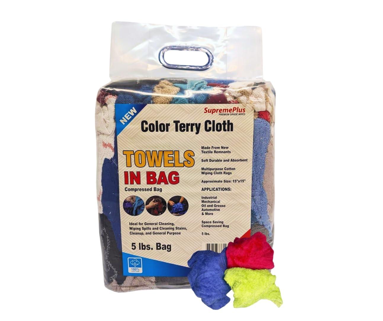 SupremePlus SupremePlus Premium Color Terry Cloth Towel Rags - Shop Heavy Duty Cleaning Rag Towels in Bag for Housekeeping, Restaurant & Commerical Company, Wipes House, Kitchen, Bathroom & Garage (5 lbs. Bag)