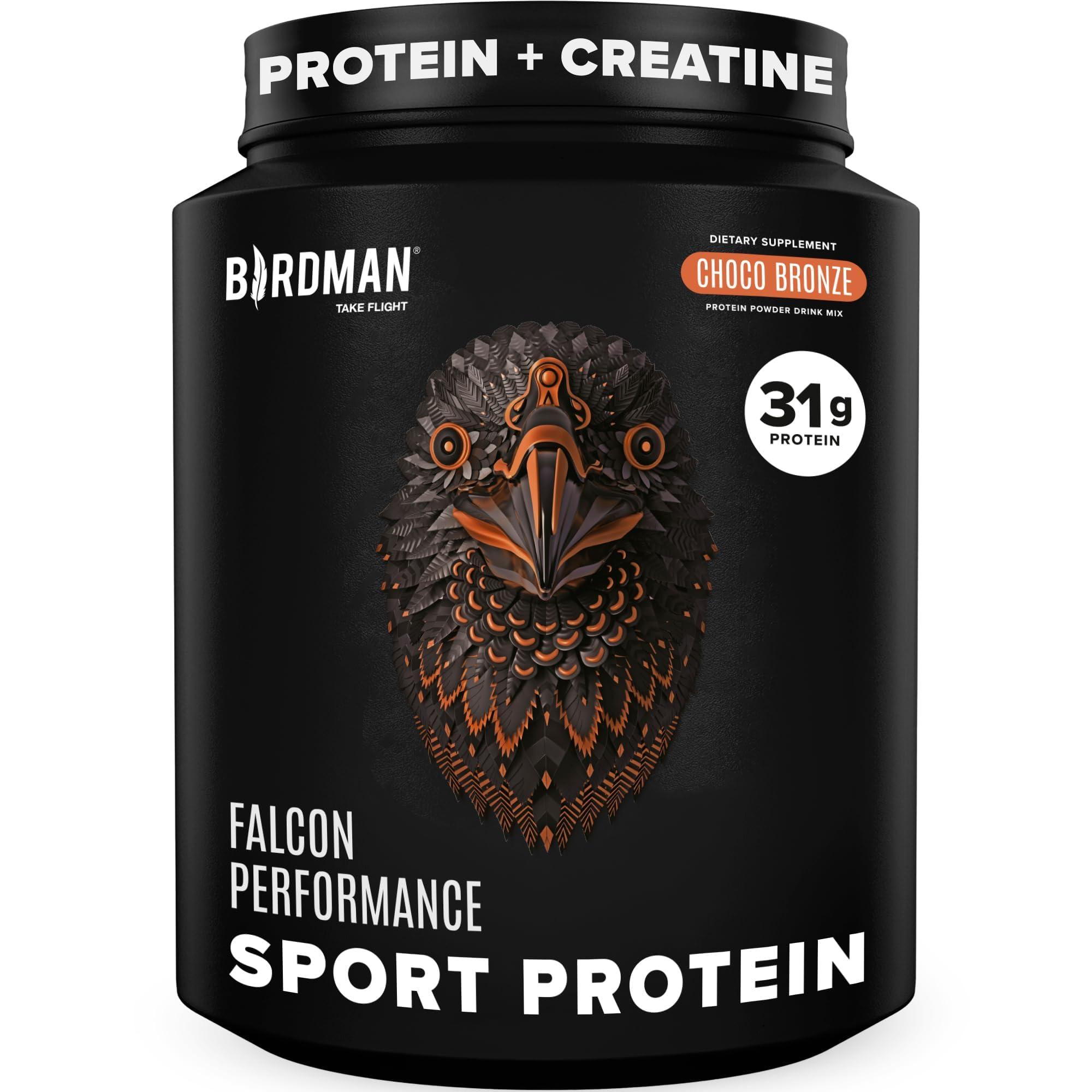 BIRDMAN Birdman Falcon Performance Vegan Protein Powder, 31g Protein, 5g Creatine, 5g BCAA, Probiotics, Electrolytes, Pre Workout, Low Carb, Sugar Free & Dairy Free, Plant Based Chocolate Protein -19 servings