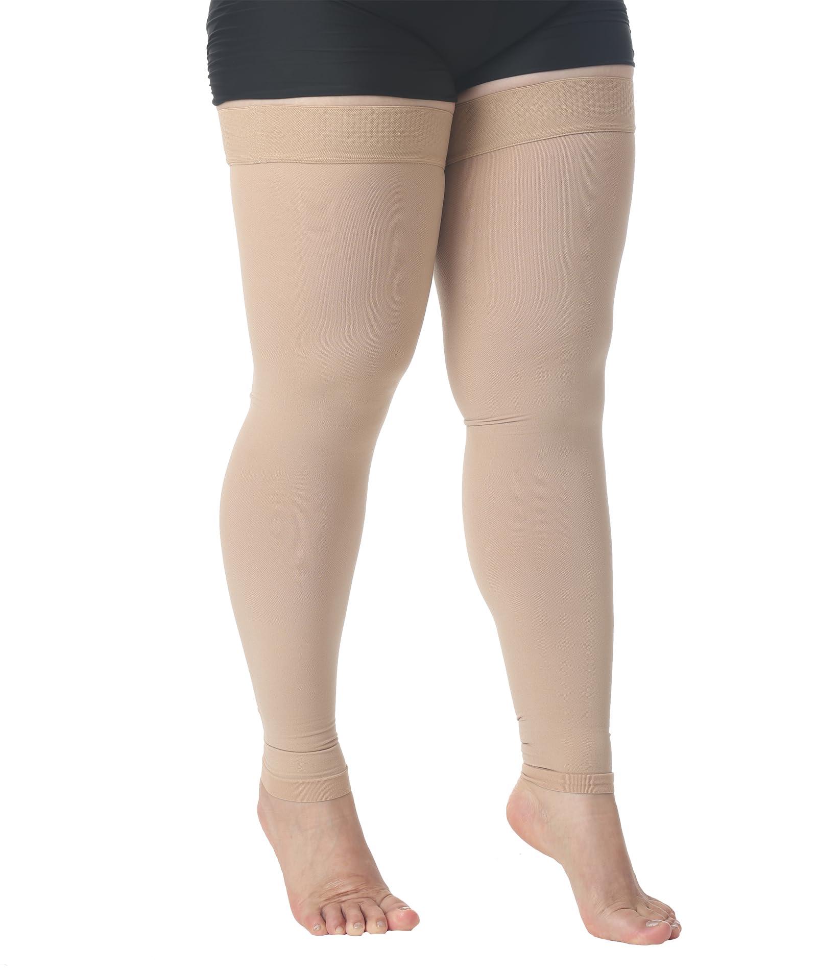 MGANG MGANG Plus Size 5XL Extra Wide Ankle and Silicone Band, 15-20 mmHg Medical Compression Stockings for Men & Women, Full Leg Support for Varicose Veins, Edema, Travel, Flight, Pregnant, Beige