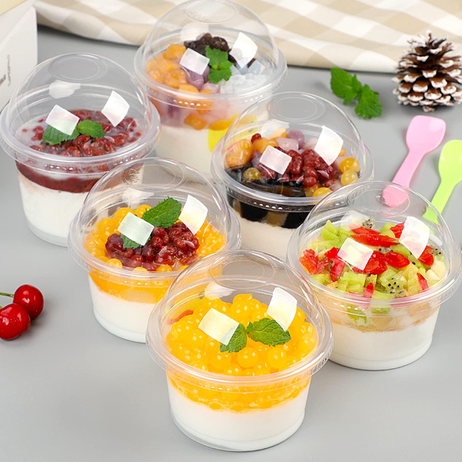 Coobbar Dessert Cups with Dome Lids,50 Pack Dessert Cups with Lids Plastic Dessert Cups, Disposable Party Cups Disposable Snack Bowls for Ice Cream, Cake, Fruit, Parfait, Pudding and Jello Shot (10 OZ)