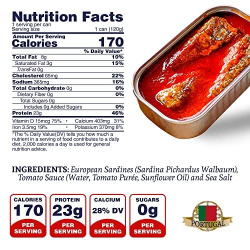 Santo Amaro Santo Amaro - Authentic European Sardines in Tomato Sauce from Puree, Hand-packed Canned Sardines in Tomato Sauce from Portugal, Wild Caught Portuguese Sardines, 23g Protein, Paleo, Dash, Pack of 3