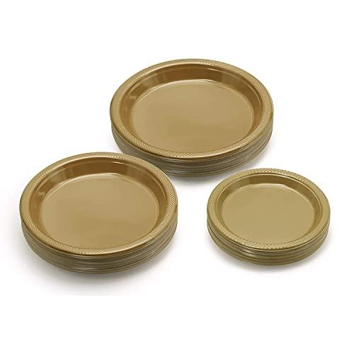 Exquisite Exquisite 7 Inch. Gold Plastic Dessert/Salad Plates - Solid Color Disposable Plates - 100 Count