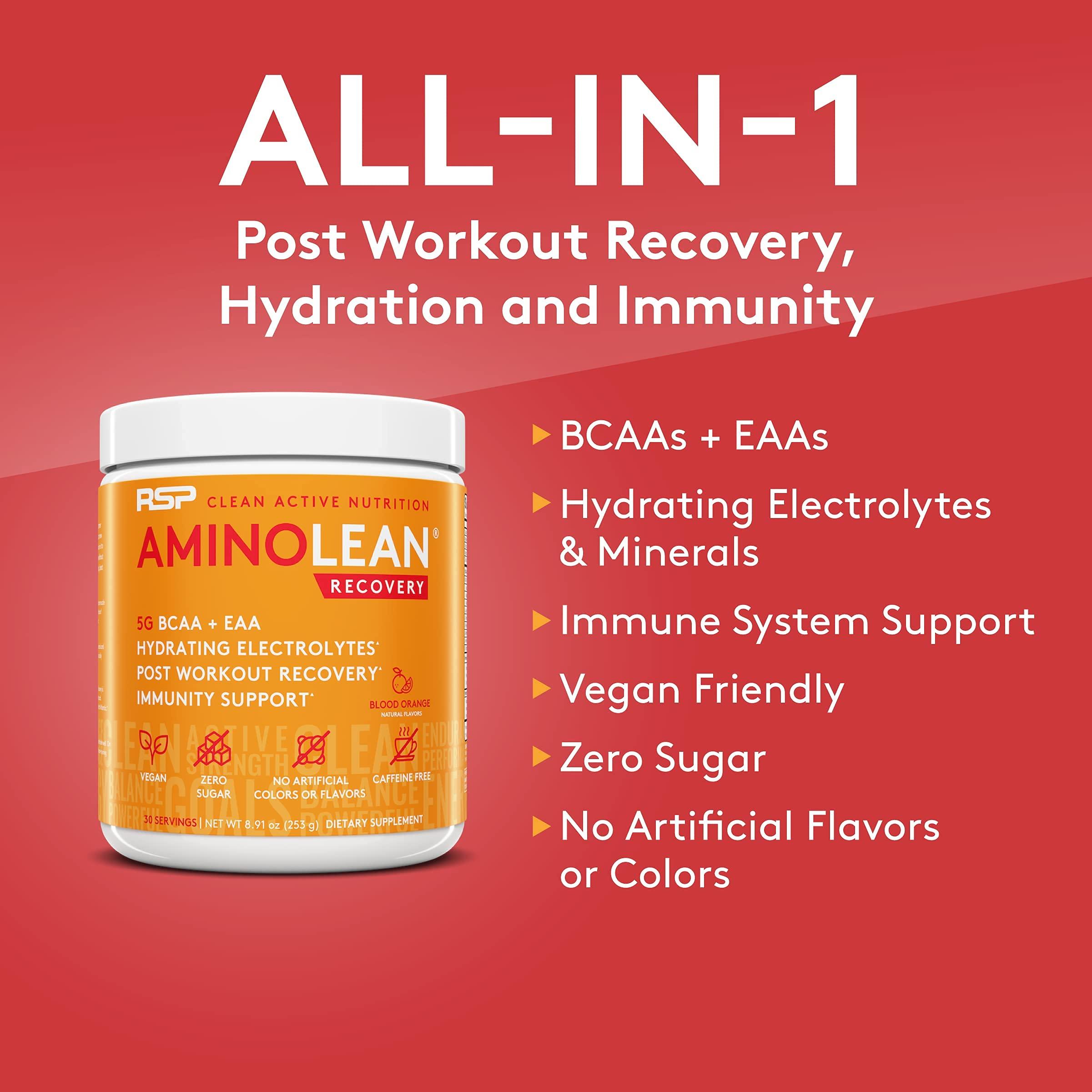 RSP NUTRITION RSP NUTRITION AminoLean Pre Workout Energy (Pink Lemonade 30 Servings) with AminoLean Recovery Post Workout Boost (Blood Orange 30 Servings)