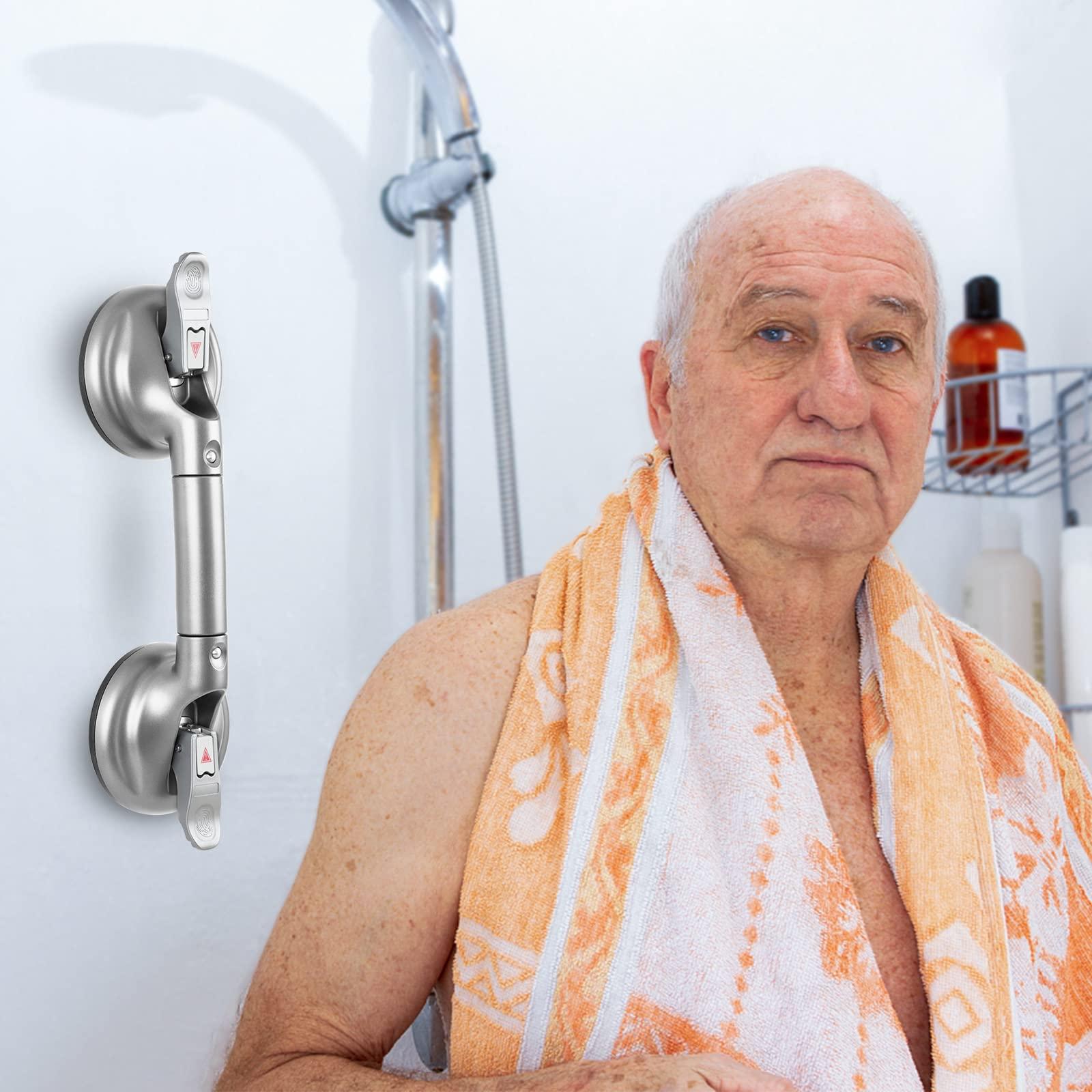DAREN MEDICAL DAREN MEDICAL Heavy Duty Suction Shower Grab Bar - Toilet Bathroom Bathtub Safety - Shower Handles, Suction Cup Power Up to 250 LB, Perfect for Elderly Seniors(14.5 Inch, Gray Silver)