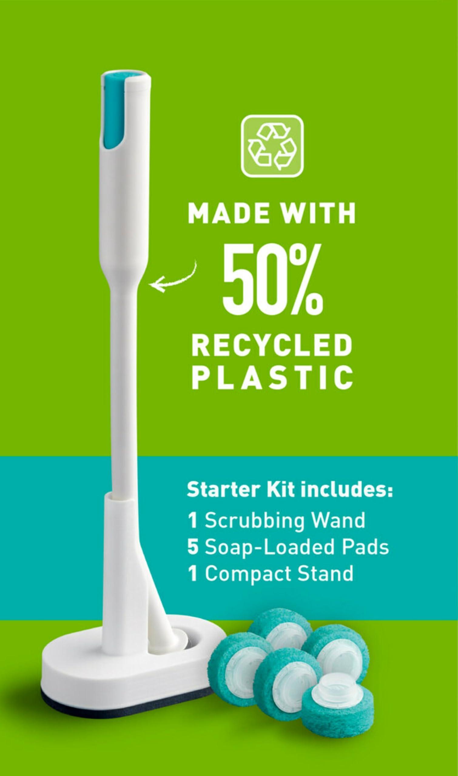 Scotch-Brite Scotch-Brite Power Scour Toilet Cleaning System, Toilet Bowl Cleaner with Disposable Scrub Pad Tablets, Includes 1 Wand, Stand and 5 Scrubbing Pad Refills