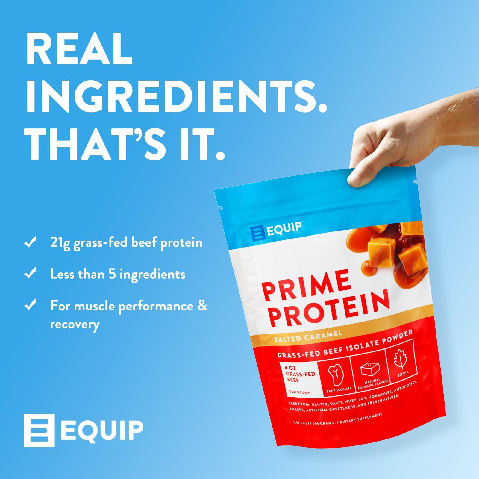 Equip Equip Foods Prime Protein Powder | Clean, Grass Fed Beef Protein Isolate | Carnivore Protein Powder | Paleo, Keto Friendly | Gluten, Dairy Free | 30 Servings, Salted Caramel