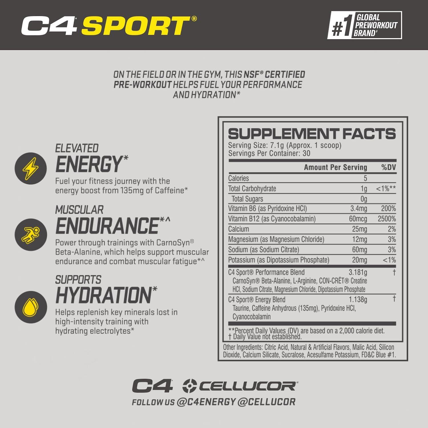 Cellucor C4 Ripped Sport Pre Workout Powder Fruit Punch - NSF Certified for Sport + Sugar Free & C4 Sport Pre Workout Powder Blue Raspberry - Pre Workout Energy