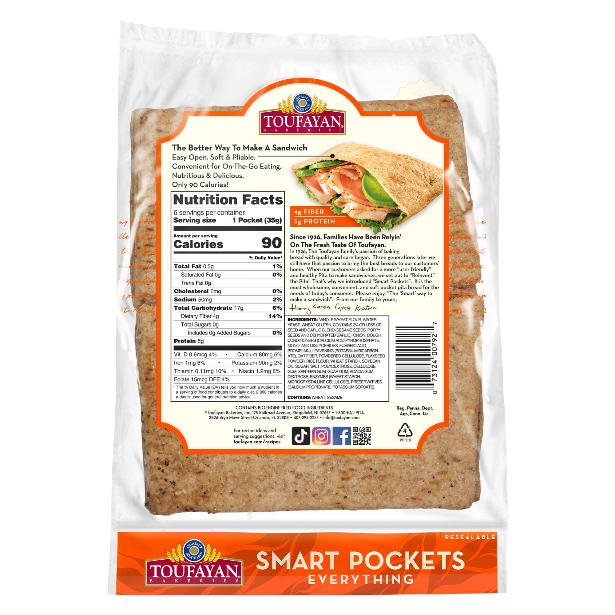 Toufayan Bakeries Toufayan Everything Smart Pockets Pita Bread | Naturally Vegan (3 Pack, 18 Pitas Total)