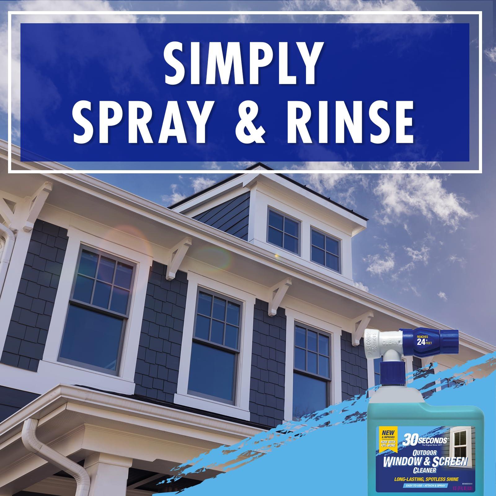 30 SECONDS 30 SECONDS Outdoor Window & Screen Concentrated Cleaner for Glass, Patio Doors, Fiberglass, Furniture - No Screen Removal Required, Spray & Rinse - Hose End Spray Attachment (2 PACK)