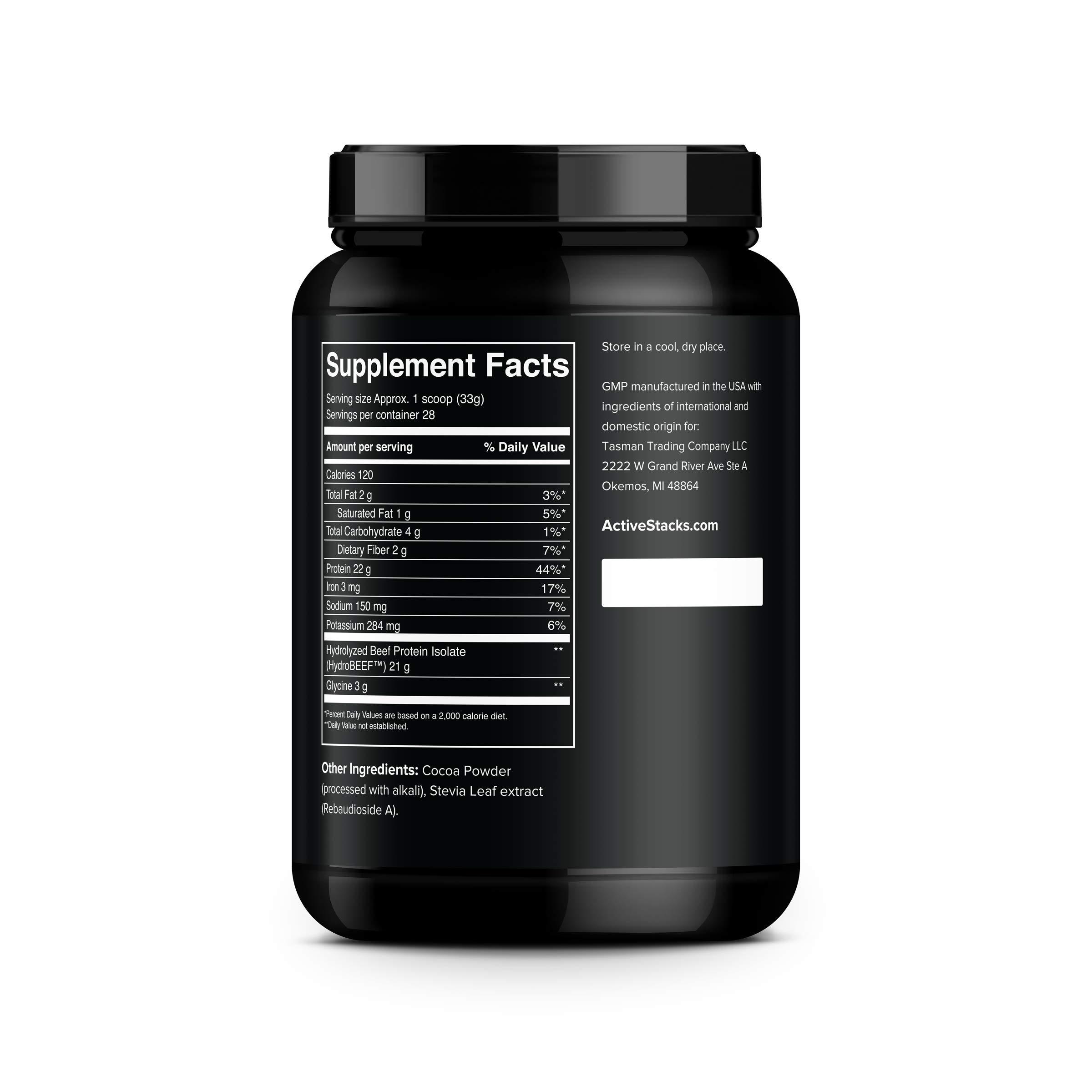 Active Stacks Active Stacks Beef Protein Isolate Powder, Chocolate - Dairy Free with Natural Collagen for Keto, Paleo, Bone Broth & Low Carb Diets, 2 Pound