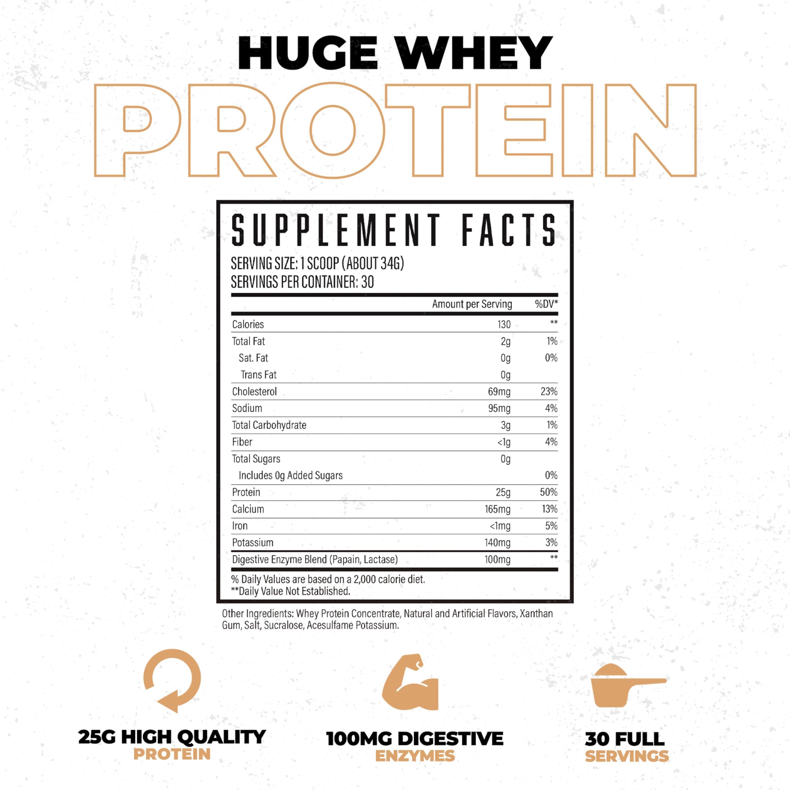 Huge Supplements Huge Whey, Protein Powder for Muscle Gain, 25g Protein, 12g EAAs, Supports Muscle Growth, Performance & Recovery (Vanilla Milkshake, 30 Servings)