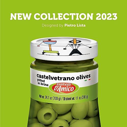 FRATELLI D'AMICO Castelvetrano Green Italian Olives Pitted, 24 oz, Premium Quality, Chef Selection, Sicilian Green Olives, Olive Pitted, 24 oz (700g), Imported From Italy, Natural Olive, Martini Olives for Stuffed, Fratelli D\'Amico