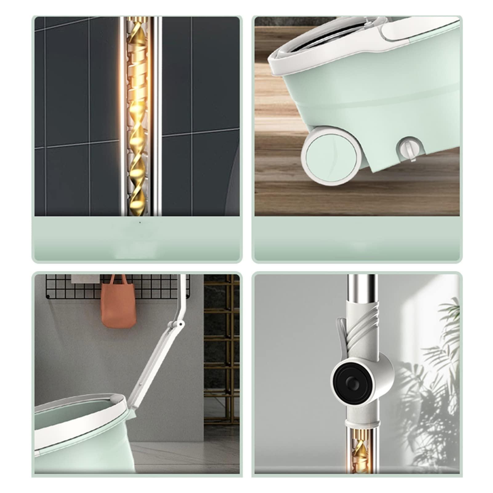 CLoxks Spin Mop and Bucket Set Spin Mop Bucket System Stainless Steel Spinning Mop Bucket Floor Cleaning System with 3 Microfiber Replacement Head (3 Pad) Microfiber Spin Mop