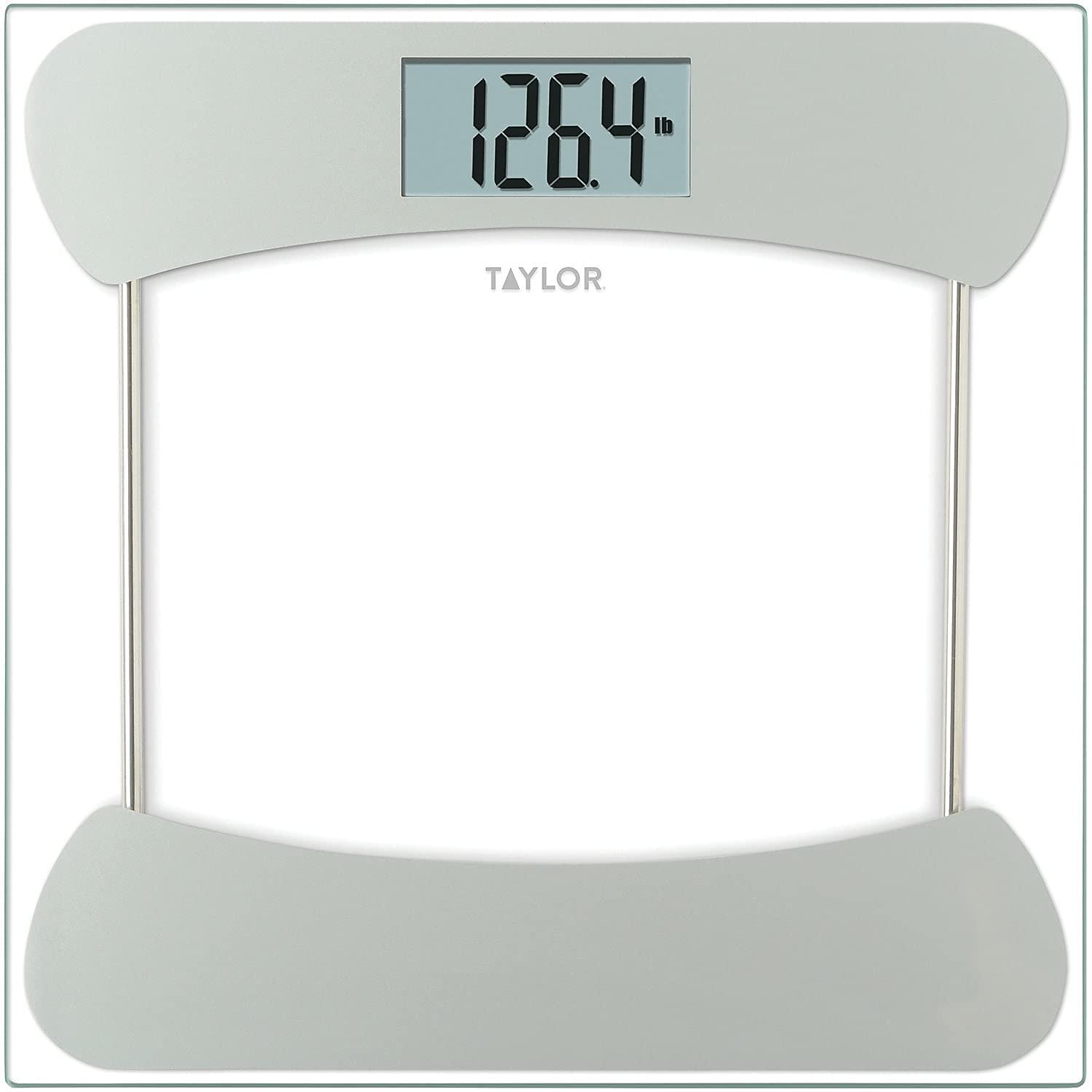 Taylor Precision Products Taylor Digital Bathroom Scale, Highly Accurate Body Weight Scale, Instant On and Off, 400 lb, Sturdy Clear Glass with Chrome Finish Base