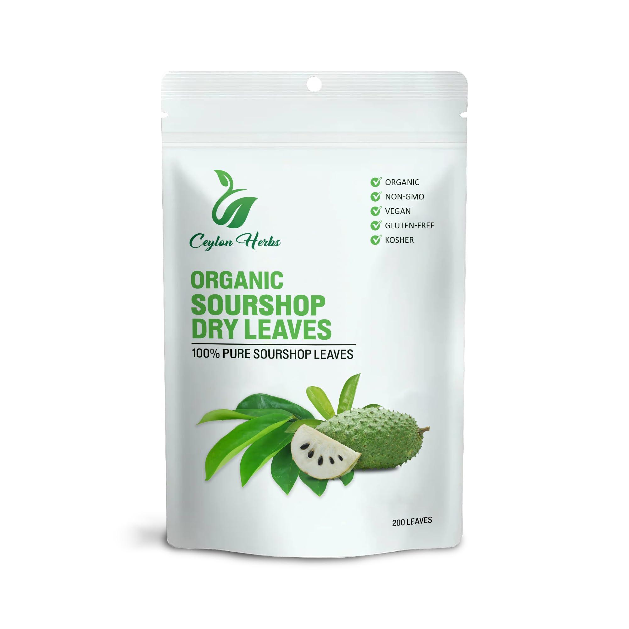 CEYLON HERBS 200 Natural Soursop Leaves - Handpicked, Well-Cleaned, 100% Pure and Fresh for Tea