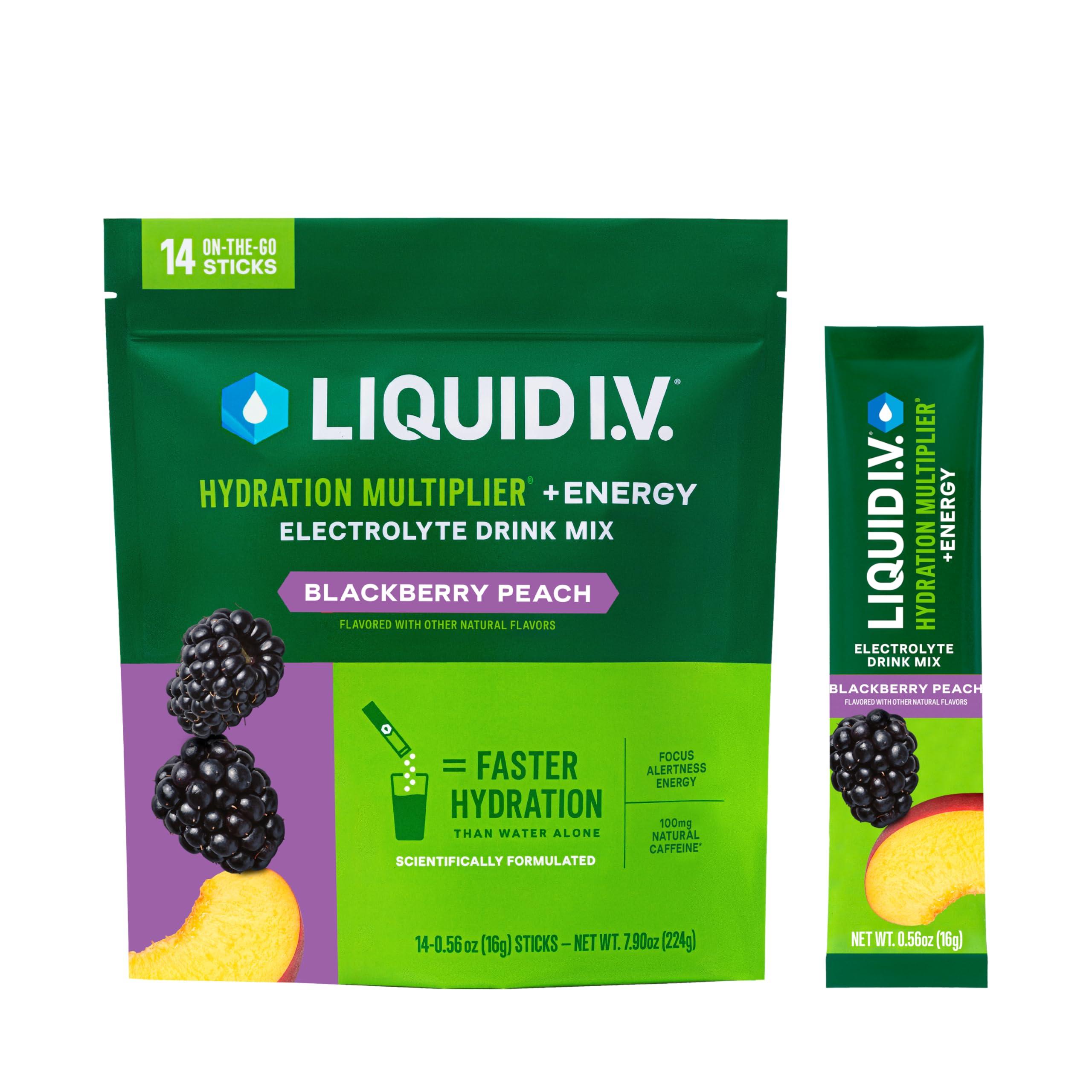 Liquid I.V. Liquid I.V. Hydration Multiplier +Energy - BlackBerry Peach | Electrolyte Powder Drink Mix | 1 Pack (14 Servings)
