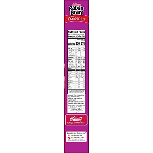 Raisin Bran Kellogg\'s Raisin Bran Cold Breakfast Cereal, Fiber Cereal, Heart Healthy, Original with Cranberries, 14oz Box (1 Box)