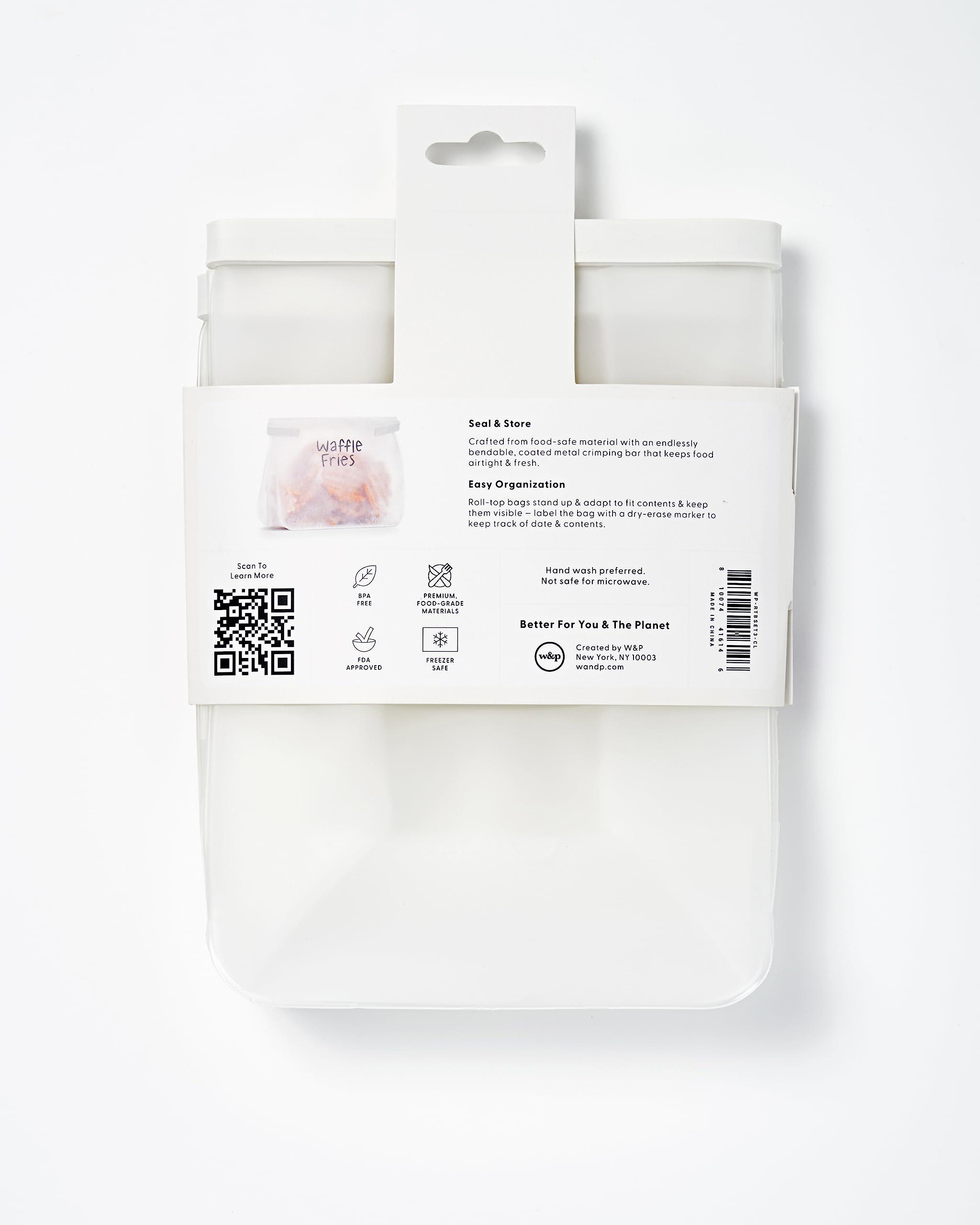 W&P W&P Roll Tight Reusable Food Storage Bag, Set of 3 (25oz, 36oz, 50oz), Freezer Safe, BPA-Free, Premium Food-Grade Materials, Cream