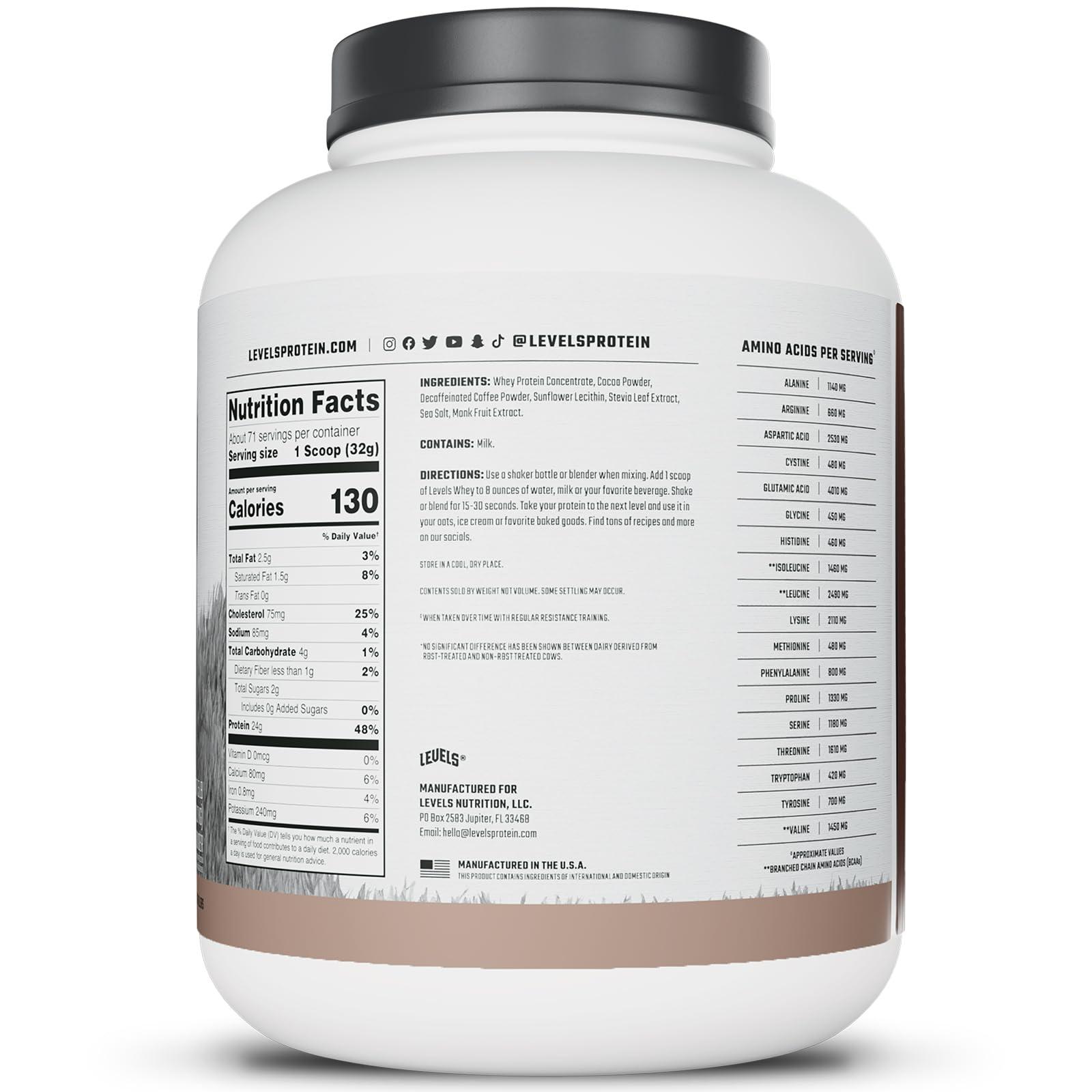 Levels Nutrition Levels Grass Fed Whey Protein, No Artificials, 24G of Protein, Chocolate Mocha, 5LB