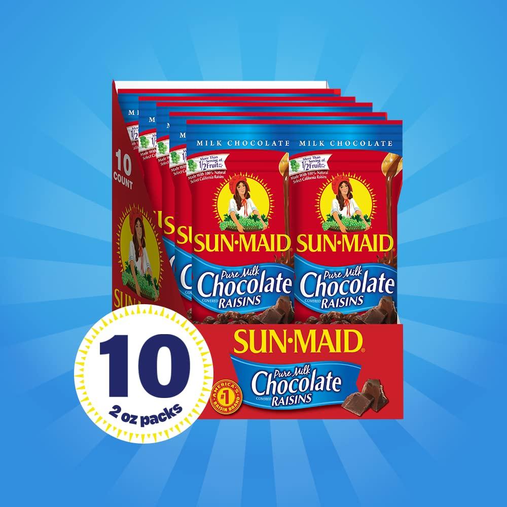 Sun-Maid Sun-Maid Pure Milk Chocolate Covered Raisins Snacks, Individual Single Serve Bags, 2 Oz, Pack of 10