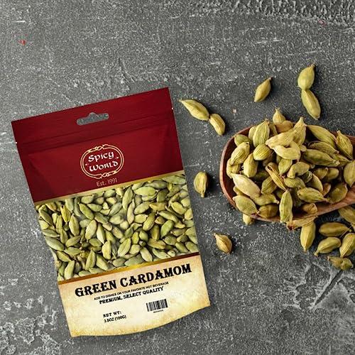 Spicy World Spicy World Green Cardamom Pods 3.5 Oz - As Seen on Tik Tok - Premium Quality Whole Green Cardamom Pods | Vegan | Large | Aromatic Cardamon