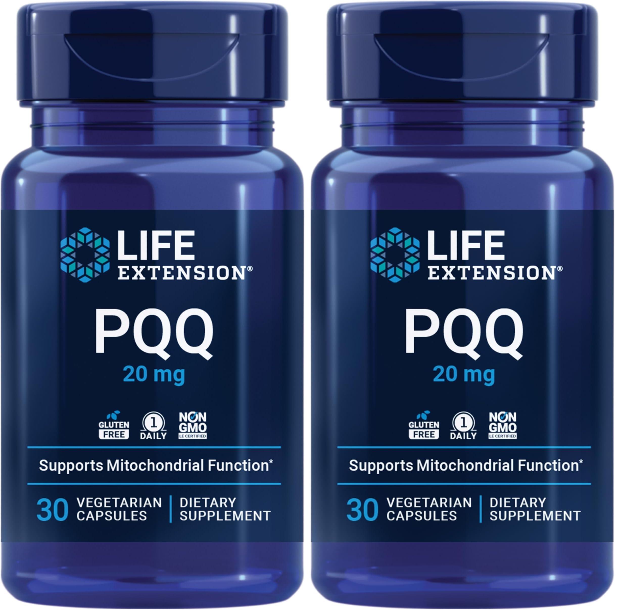 Life Extension Life Extension PQQ (Pyrroloquinoline Quinone) 20mg Promotes The Growth of New Cellular Mitochondria - Gluten-Free, Once-Daily, Non-GMO, Vegetarian - 30 Vegetarian Capsules (Pack of 2)