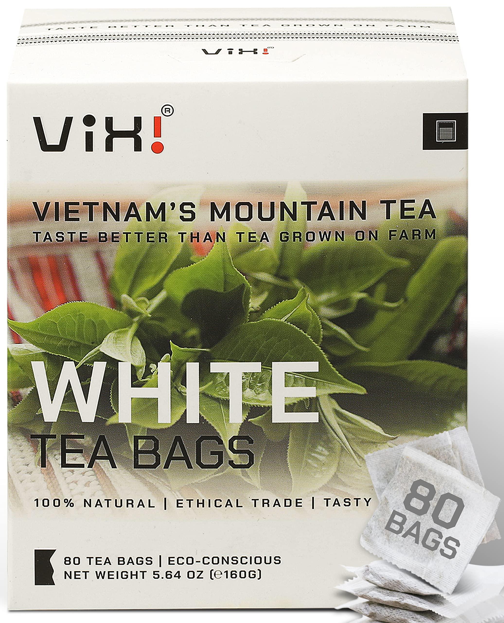 VIXI VIXI White Tea Bags, 80 Counts, Vietnam\'s Mountain Tea, Peony, Te Blanco, Flavored, Good Earth, Aroma, Caffeinated, Tagless, 100% Natural for Hot, Iced and Cold Brew