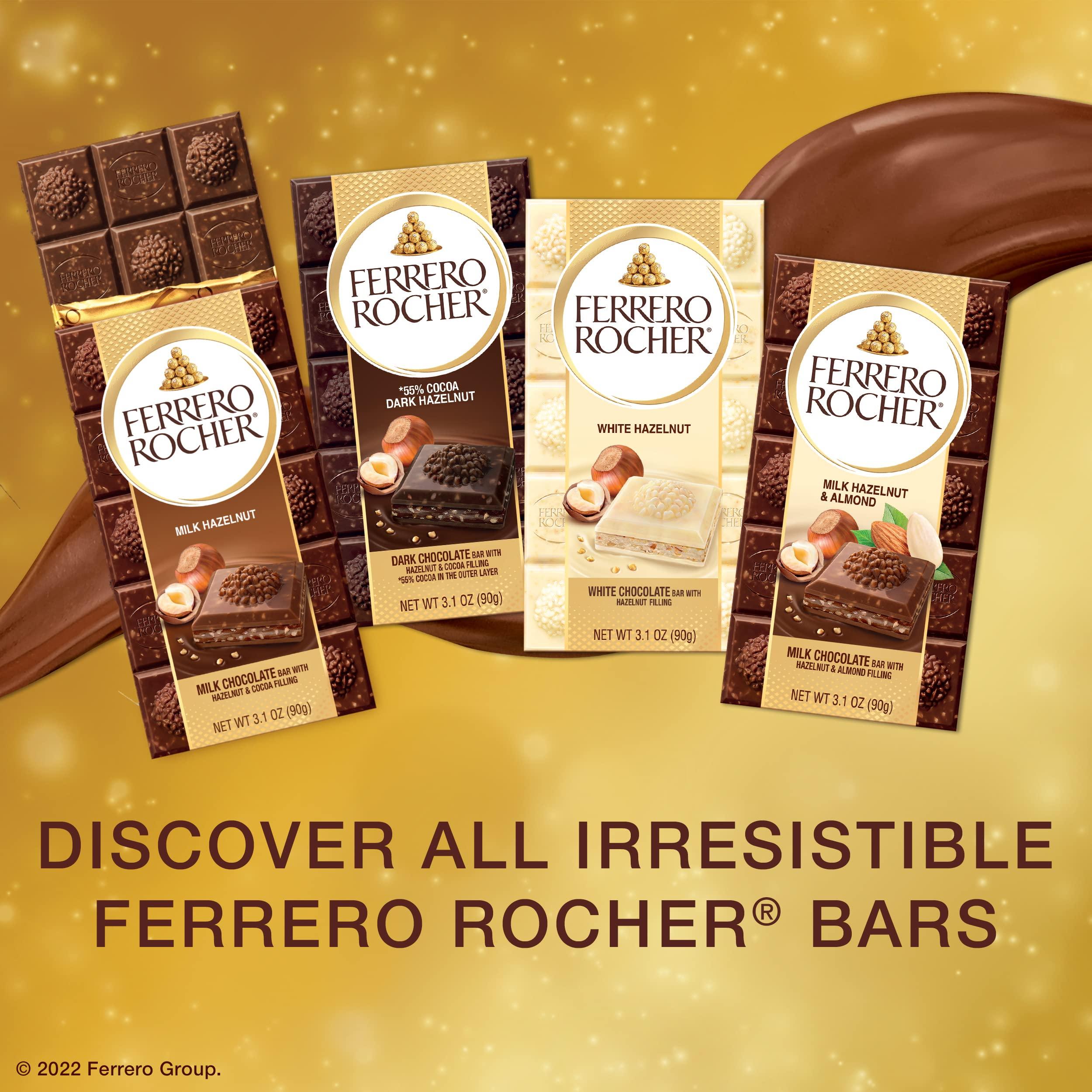 Ferrero Rocher Ferrero Rocher Premium Chocolate Bars, 8 Pack, Milk Chocolate Hazelnut, Luxury Chocolate, Individually Wrapped Holiday Treats, 3.1 oz Each